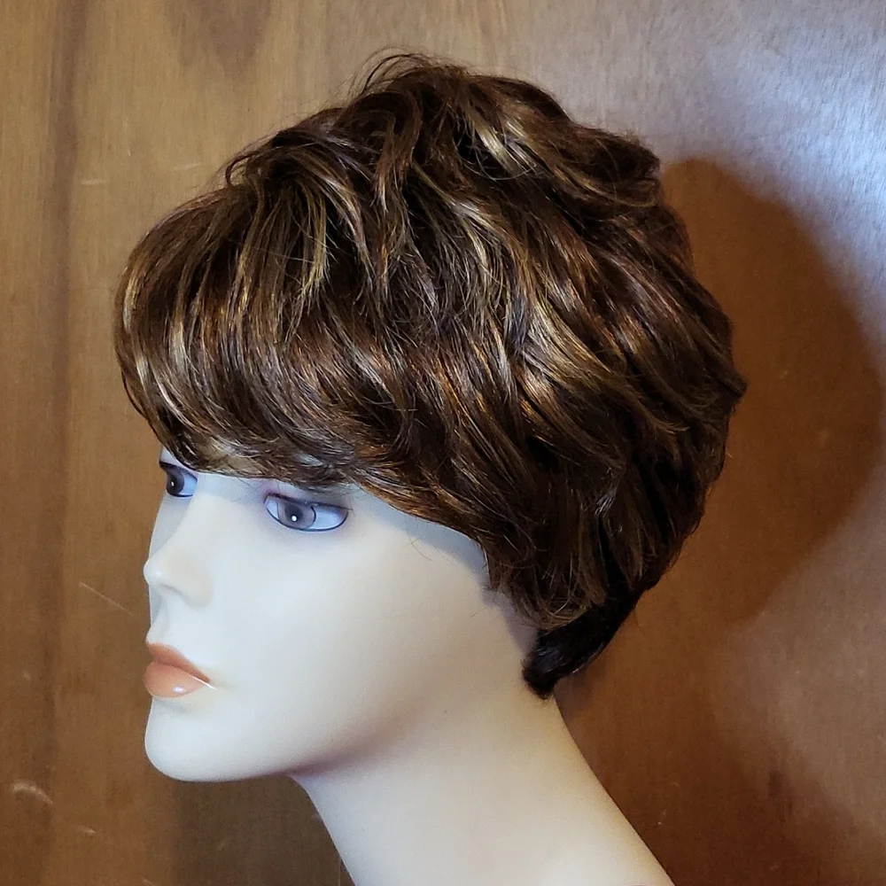 Short Brown / Blonde Curly Wig - Picture 5 of 7